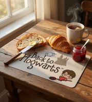 Tabla de desayuno Harry Potter "Regreso a Hogwarts" con diseño mágico, 24 x 15 cm, melamina, gris