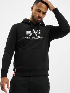 Modern Alpha Industries men's hoodie with drawstring, rib knit, cotton, black