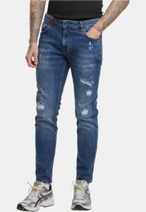 Jeans casual da uomo 2Y Premium, vestibilità slim, elasticizzati, con zip e fodera in cotone, colore blu.