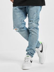 Cómodos pantalones vaqueros de hombre 2Y Premium, corte ajustado, elásticos, con cremallera y de algodón azul.