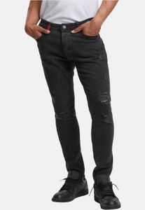 Pantalones vaqueros modernos 2Y Premium para hombre, corte ajustado, elásticos, con cremallera y de algodón negro.