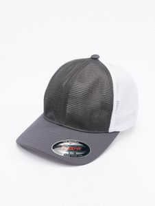 Gorra informal unisex Flexfit de malla elástica gris/blanco