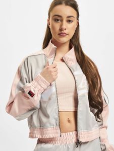 stylische Fubu Damen Jacke Stretch Reißverschluss Mesh Creme/Grau