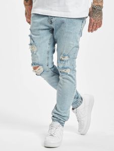 Pantalones vaqueros ajustados elásticos Casual 2Y Premium para hombre, con cremallera y de algodón, color azul.
