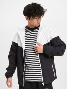 stylische Build Your Brand Herren Jacke Kordelzug Reißverschluss 78 g/m² Schwarz/Weiß