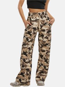 Pantalones cómodos DEF para mujer con cordón ajustable, de algodón, estampado de camuflaje.