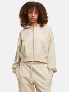 Comfortable DEF women's hoodie with zipper pockets, cotton, beige