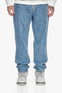 Jean unisexe moderne à taille basse, fermeture éclair, mélange denim et coton, bleu