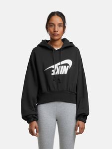 Modern NIKE women's hoodie with drawstring, ribbed cuffs, cotton, black