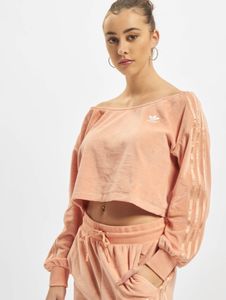 Felpa casual da donna Adidas a coste in cotone, rosa antico