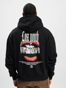 Sudadera con capucha Soft Lost Youth para hombre, capucha grande, algodón de 460 g/m², negra.