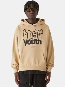 Sweat à capuche Soft Lost Youth pour homme, avec poignets et capuche côtelés, 460 g/m², coton, beige
