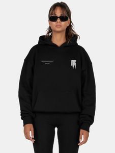 Cómoda sudadera con capucha extragrande para mujer de MJ GONZALES, 460 g/m², de algodón, color negro.
