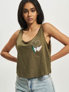 T-shirt da donna moderna Mister Tee a coste in cotone, color kaki