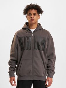 Felpa con cappuccio da uomo moderna Rocawear, con zip, in maglia a coste di cotone, grigio scuro