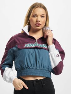 Stylish starter women's jacket with zippers and pockets, 78 g/m², blue/violet/white