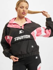 Modern starter women's jacket with zipper, ribbed cuffs, 95 g/m², black/white/pink