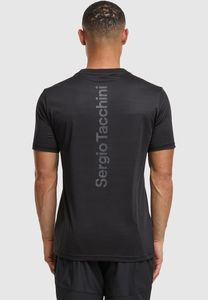 Camiseta moderna elástica para hombre Sergio Tacchini con cremallera y capucha, color negro.