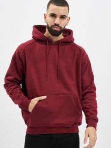 Comoda felpa con cappuccio da uomo URBAN CLASSICS con coulisse, lavorazione a coste, cotone 380 g/m², colore rosso.