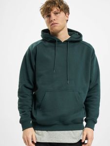 Sudadera con capucha para hombre Casual Urban Classics con cordón ajustable, punto acanalado, algodón de 380 g/m², color verde.