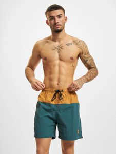 Pantalones cómodos para hombre de URBAN CLASSICS con cordón ajustable y cremallera, 120 g/m², azul petróleo/marrón.