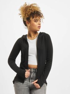 Felpa con cappuccio da donna Urban Classics, morbida, elasticizzata, con chiusura a zip, polsini a coste in cotone, nera