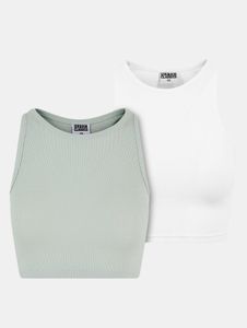 Camiseta elástica cómoda para mujer de Urban Classics, 180 g/m², algodón, verde pastel/blanco