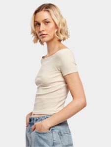 Camiseta deportiva elástica para mujer Urban Classics de 180 g/m² con algodón, color beige.