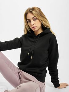 Modern URBAN CLASSICS women's hoodie with drawstring and ribbed cuffs, 300 g/m² cotton, black