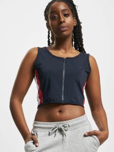 Cómoda camiseta elástica para mujer Urban Classics con cremallera, 210 g/m², azul/rojo/blanco