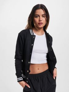 Chaqueta sencilla de mujer URBAN CLASSICS con bolsillos, punto acanalado, 300 g/m² con algodón, negra
