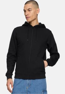 Sudadera casual Urban Classics para hombre con cremallera, puños acanalados, algodón de 380 g/m², color negro.