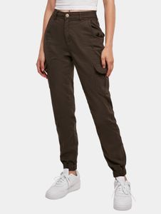 Jeans casual da donna URBAN CLASSICS elasticizzati con tasche con zip, in cotone, marroni