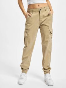 Comodi jeans elasticizzati da donna Urban Classics con tasche con zip, in cotone, beige