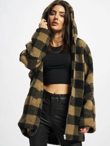 Casual URBAN CLASSICS women's jacket, large hood, zip closure, 300 g/m², beige/black