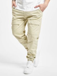 Pantalones de hombre URBAN CLASSICS modernos con cordón y cremallera, 320 g/m², algodón, beige.