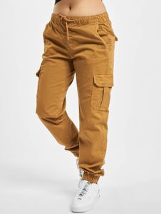 Stylish URBAN CLASSICS women's stretch jeans with zip pockets, cotton, brown