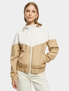 Giacca funzionale da donna Urban Classics, con ampio cappuccio e tasche, 68 g/m², colore bianco/beige.