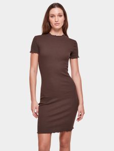 Camiseta casual urbana clásica para mujer, corte ajustado elástico, 240 g/m², algodón, marrón.