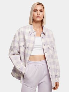 Chaqueta casual urbana clásica para mujer con bolsillos, algodón de 125 g/m², color crema/lila violeta.