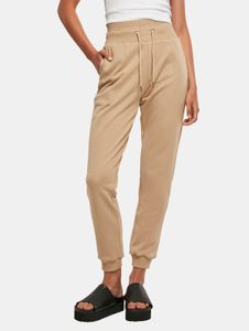 Pantalones casuales de mujer URBAN CLASSICS con cordón ajustable y bolsillos, 300 g/m², color beige.