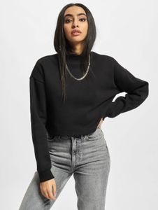 Felpa casual da donna URBAN CLASSICS con polsini a coste, in pile 300 g/m² con cotone, nera