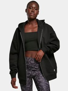 Felpa con cappuccio da donna URBAN CLASSICS, modello ampio, chiusura a zip, 300 g/m², cotone, colore nero.