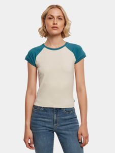 sportliches Urban Classics Damen T-Shirt Stretch 180 g/m² mit Baumwolle Creme-Weiß/Petrol-Blau