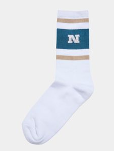 Soft Urban Classics Unisex College Socks with Block Stripes and Lettering – White