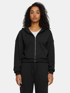 weicher Urban Classics Damen Hoodie Stretch Reißverschluss Taschen mit Baumwolle Schwarz