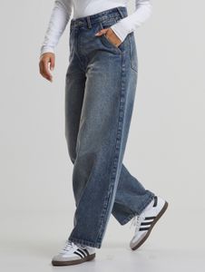 Comfortable URBAN CLASSICS women's jeans with zipper pockets, cotton, blue