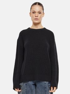 bequemes URBAN CLASSICS Damen Sweatshirt Rippbündchen Kapuze Schwarz