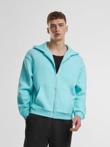 Comoda felpa con cappuccio da uomo Urban Classics con coulisse e cerniera, 330 g/m² di cotone, azzurro.