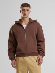 Sudadera con capucha Soft Urban Classics para hombre, con cordón ajustable y cremallera, 330 g/m², algodón, marrón.